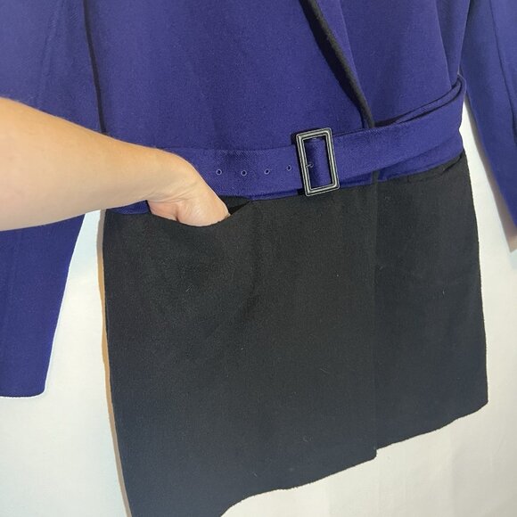 Diane Von Furstenberg Women’s Wool Trench Coat Jacket Size 8 Black Purple Luxury - Picture 8 of 14